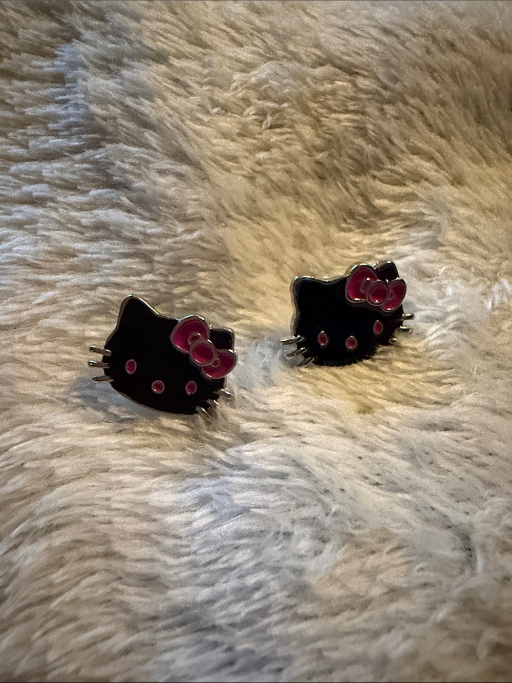 Adorable Hello Kitty Black & Pink Stud Earrings